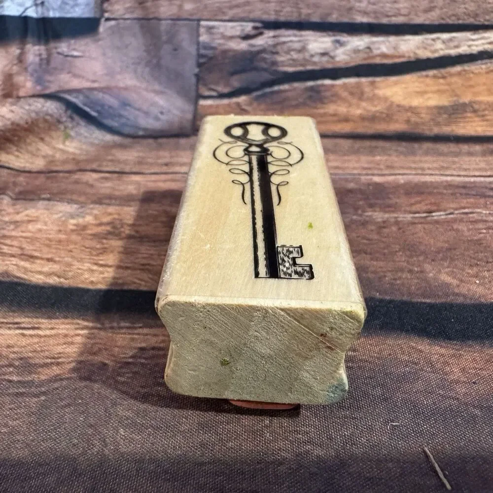 Ornate Antique Skeleton Key Wood Mounted Rubber Stamp 1x2.5